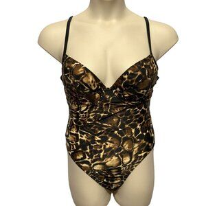 NWOT Victoria's Secret Sz 12D One Piece Swimsuit Black Brown Animal Print